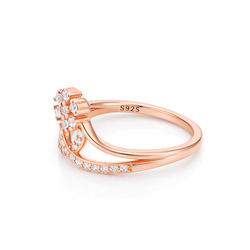 Rose Gold Floral Swirl 925 Sterling Silver Ring for Women