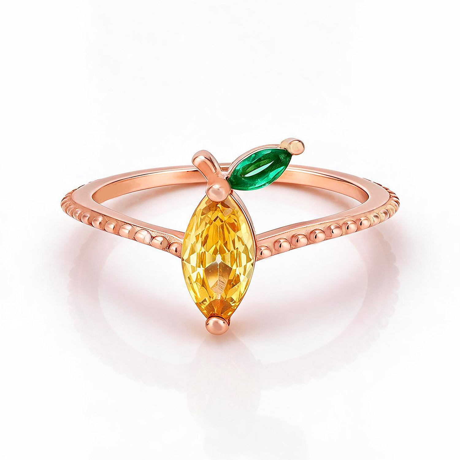 Rose Gold Lemon Fruit Sterling Silver Ring