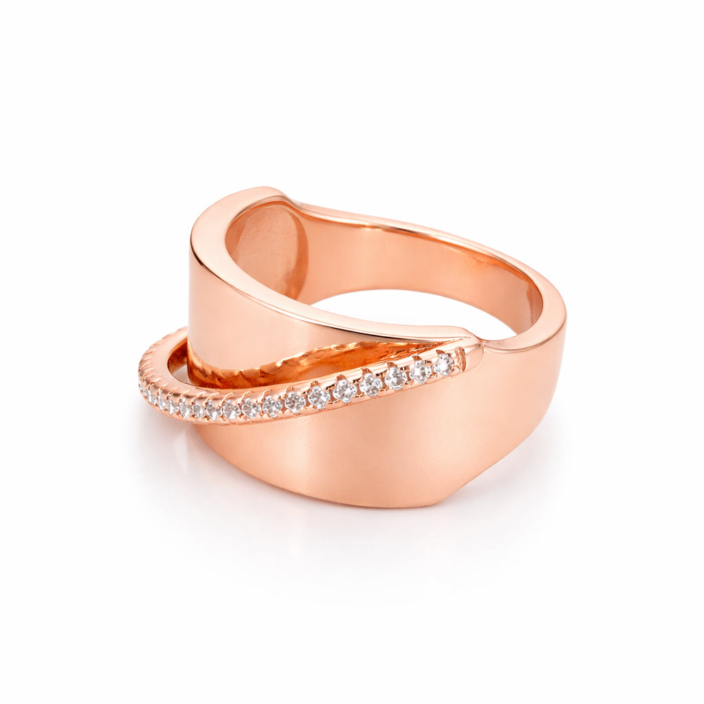 Rose Gold Wave Wide Band 925 Sterling Silver Ring for Women