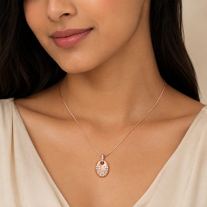 Rose Gold Blossom Oval 925 Sterling Silver Chain Pendant