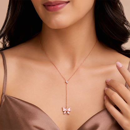 Rose Gold Butterfly Lariat Silver Pendant