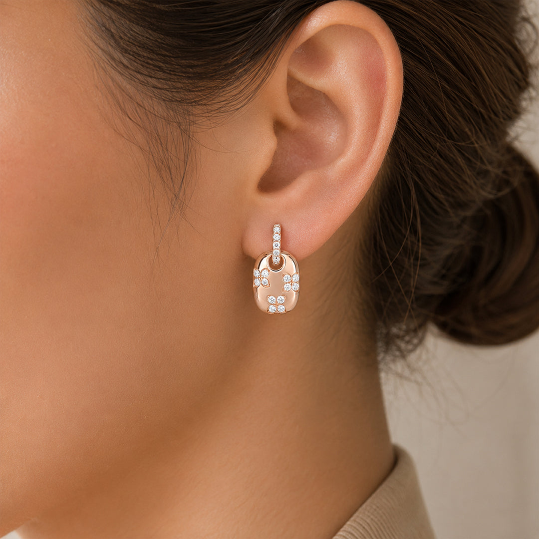 Rose Gold Floral Halo Silver Drop Earrings