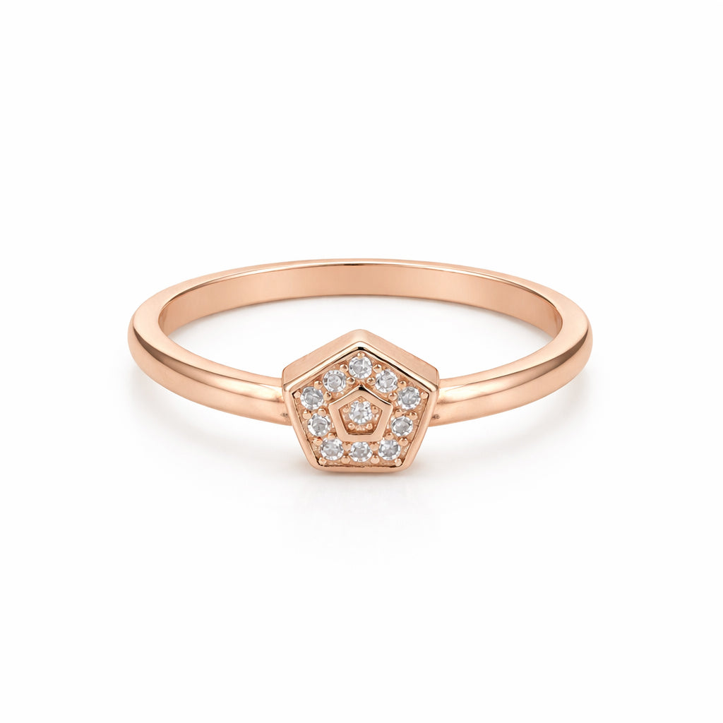 Rose Gold Hexa Sparkle 925 Sterling Silver Ring for Women