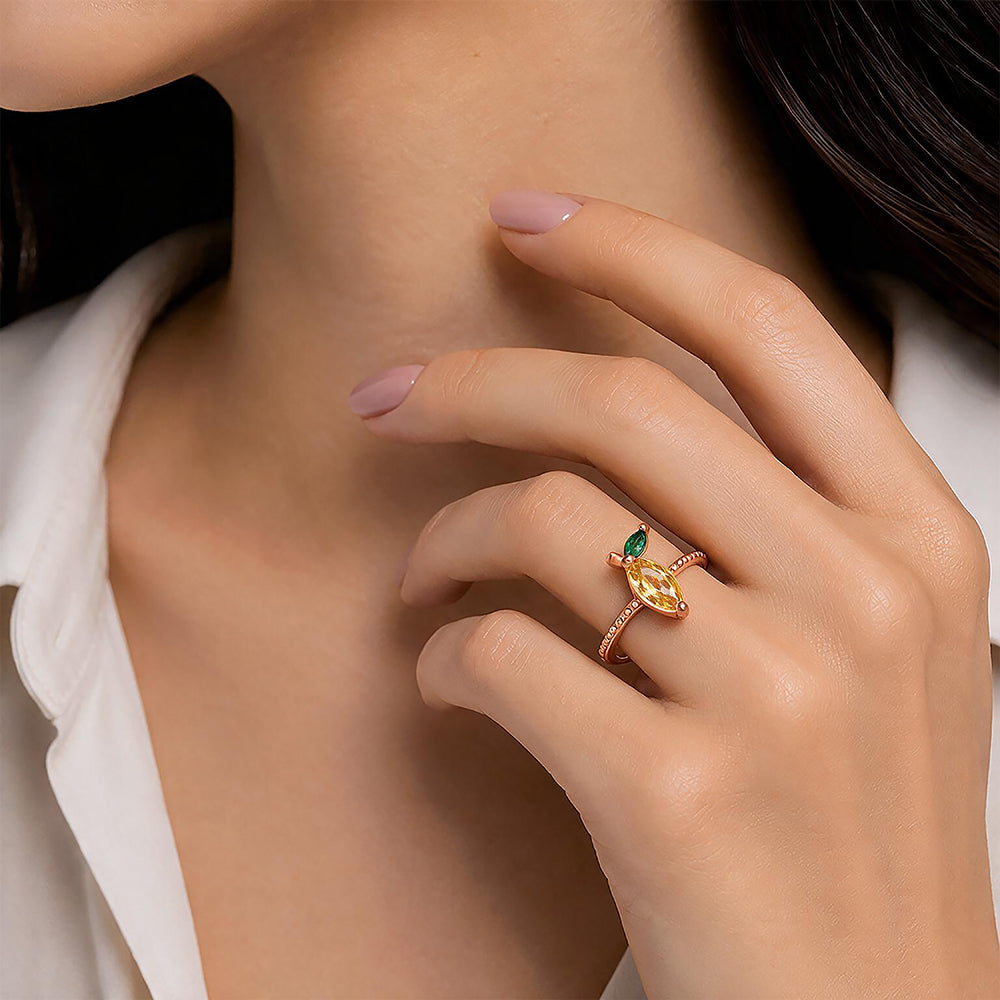 Rose Gold Lemon Fruit Sterling Silver Ring