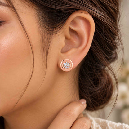 Rose Gold Pave Crystal Disk Silver Earring