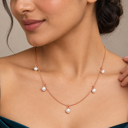 Rose Gold Pearl Charm Box Sterling Silver Chain