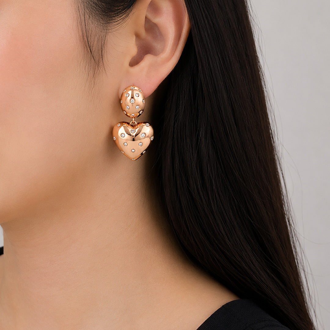Rose Gold Polka Dot Bright Heart Earrings