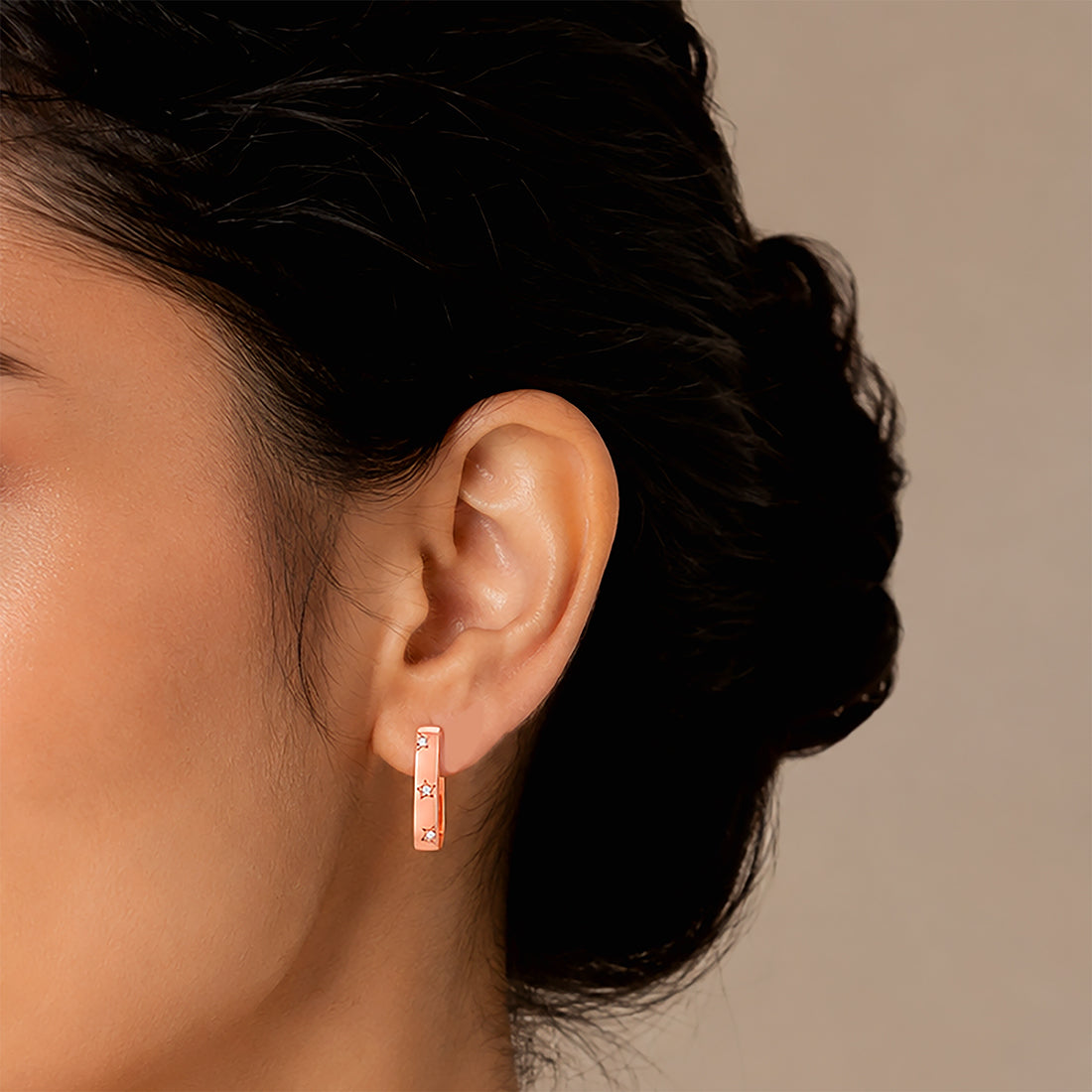 RoseGold Starlight Crystal Sleek Designer Hoop Earring