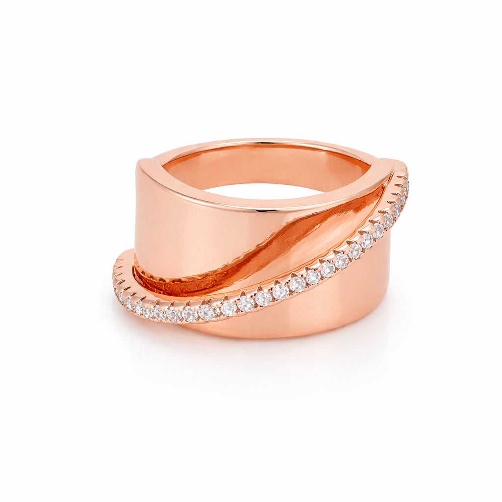 Rose Gold Wave Wide Band 925 Sterling Silver Ring for Women