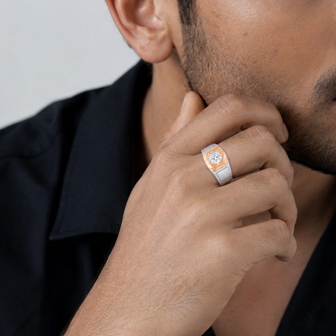 Rose Hex Halo Silver Ring
