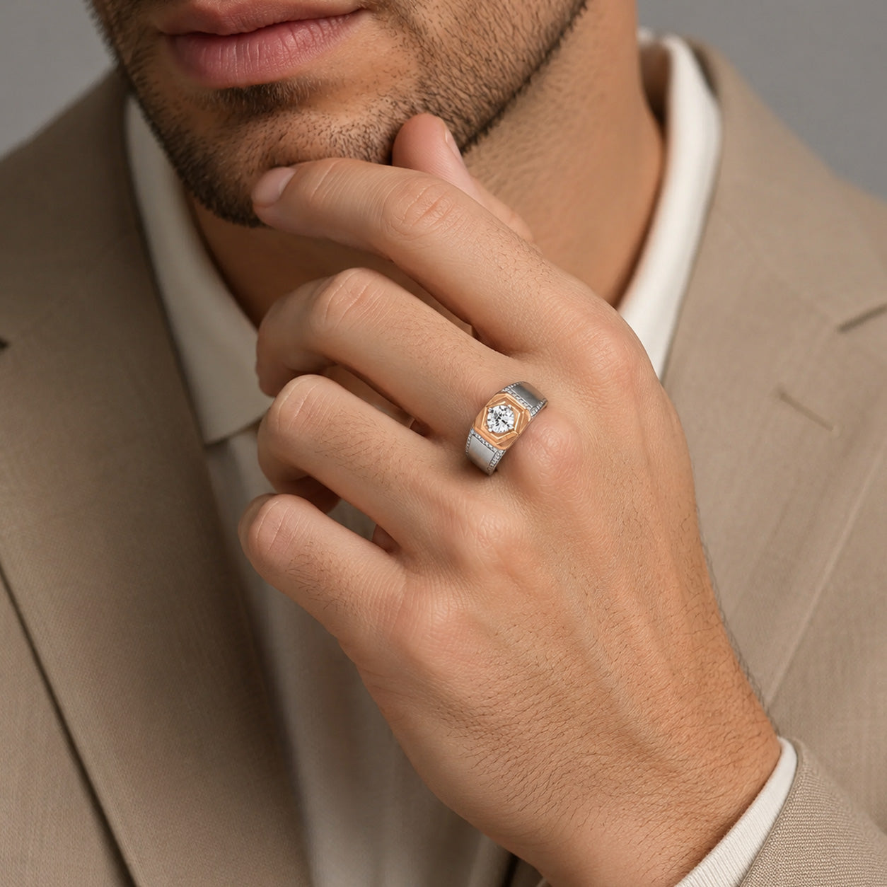 Rose Hex Halo Silver Ring
