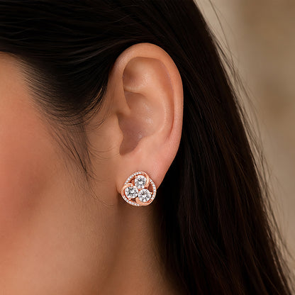 Rose Trinity Sparkle 925 Sterling Silver Elegant Earrings
