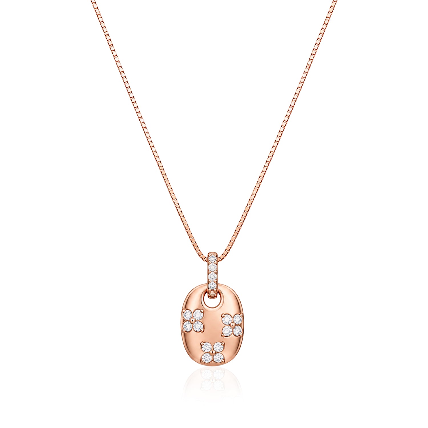 Rose Gold Blossom Oval 925 Sterling Silver Chain Pendant