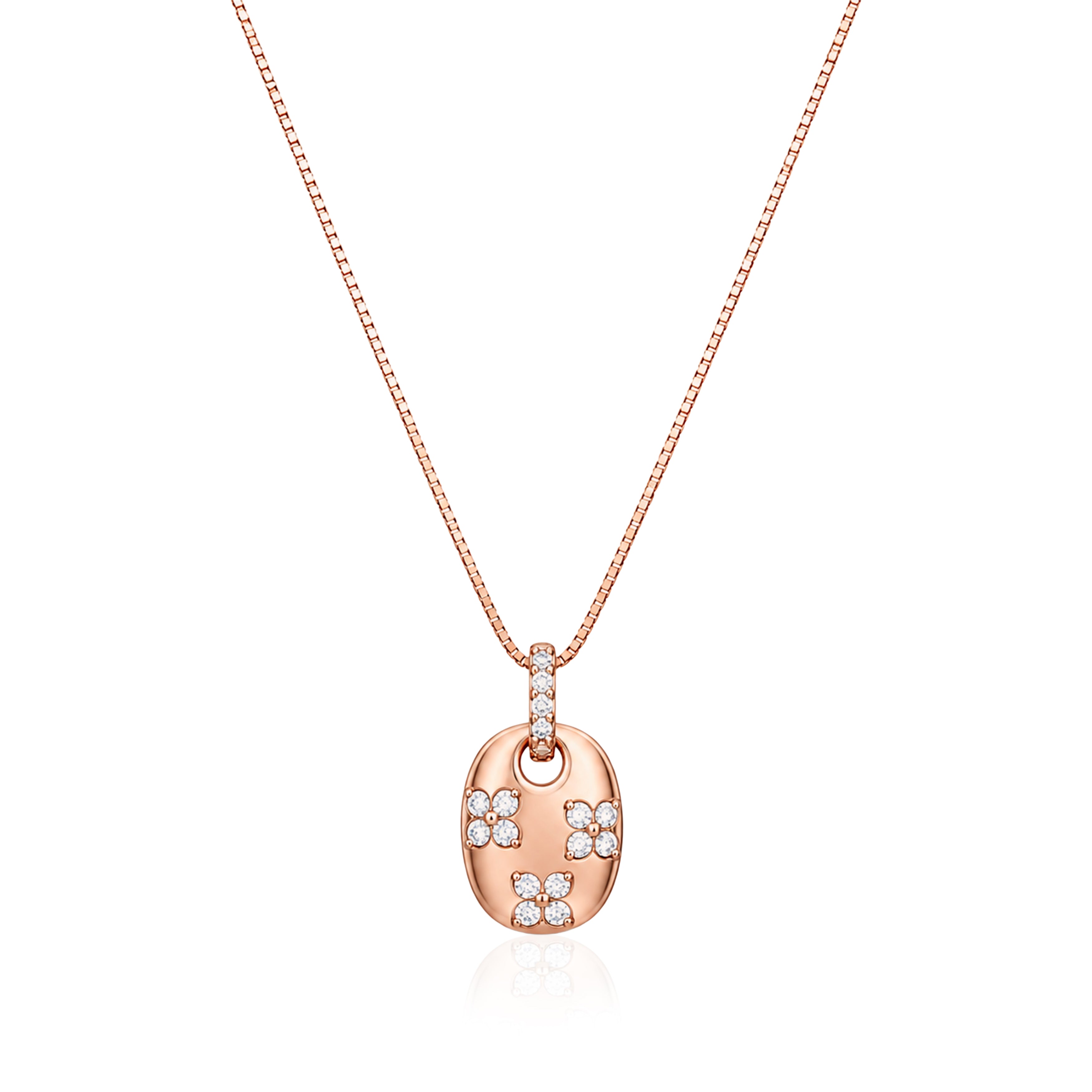 Rose Gold Blossom Oval 925 Sterling Silver Chain Pendant