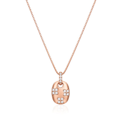Rose Gold Blossom Oval 925 Sterling Silver Chain Pendant