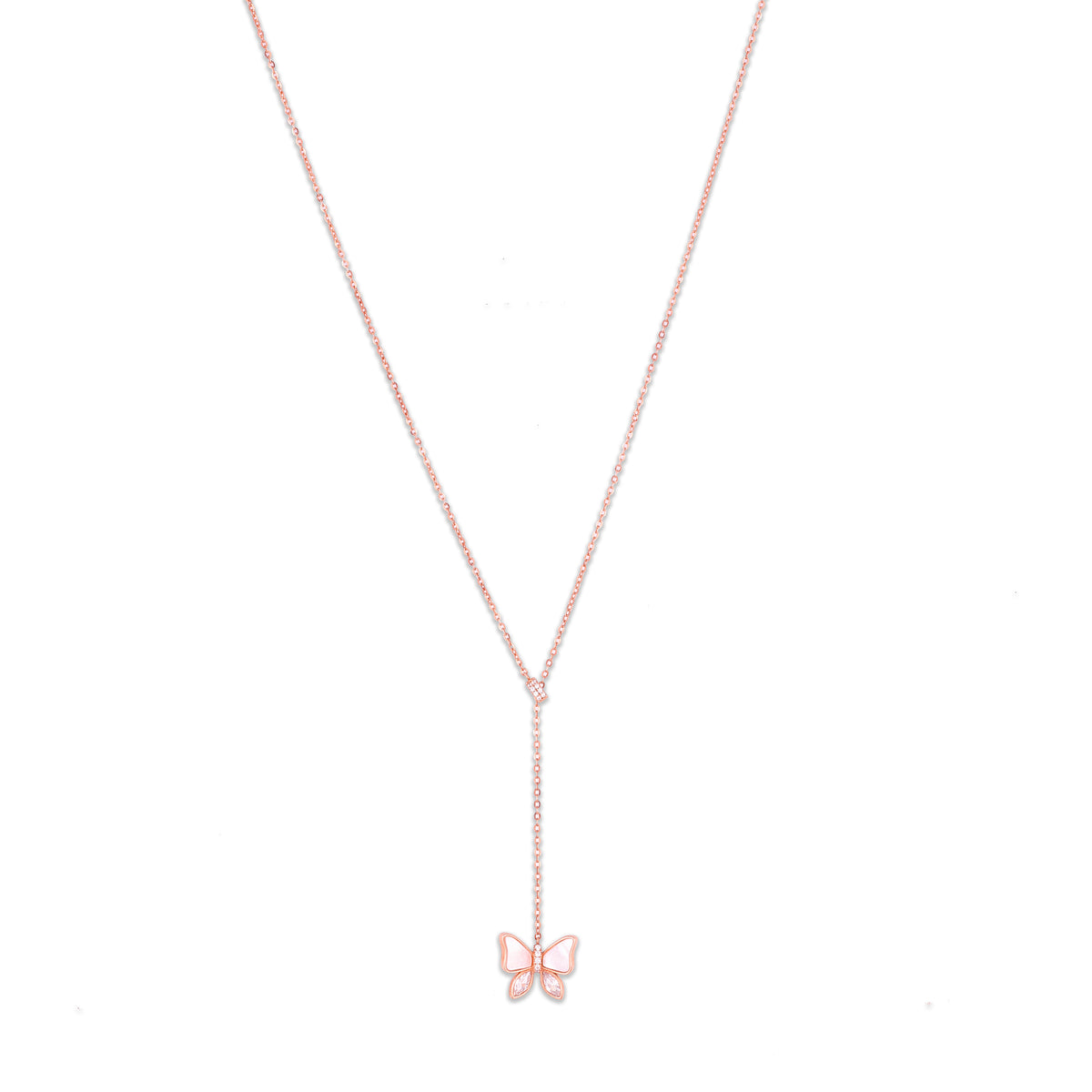 Rose Gold Butterfly Lariat Silver Pendant