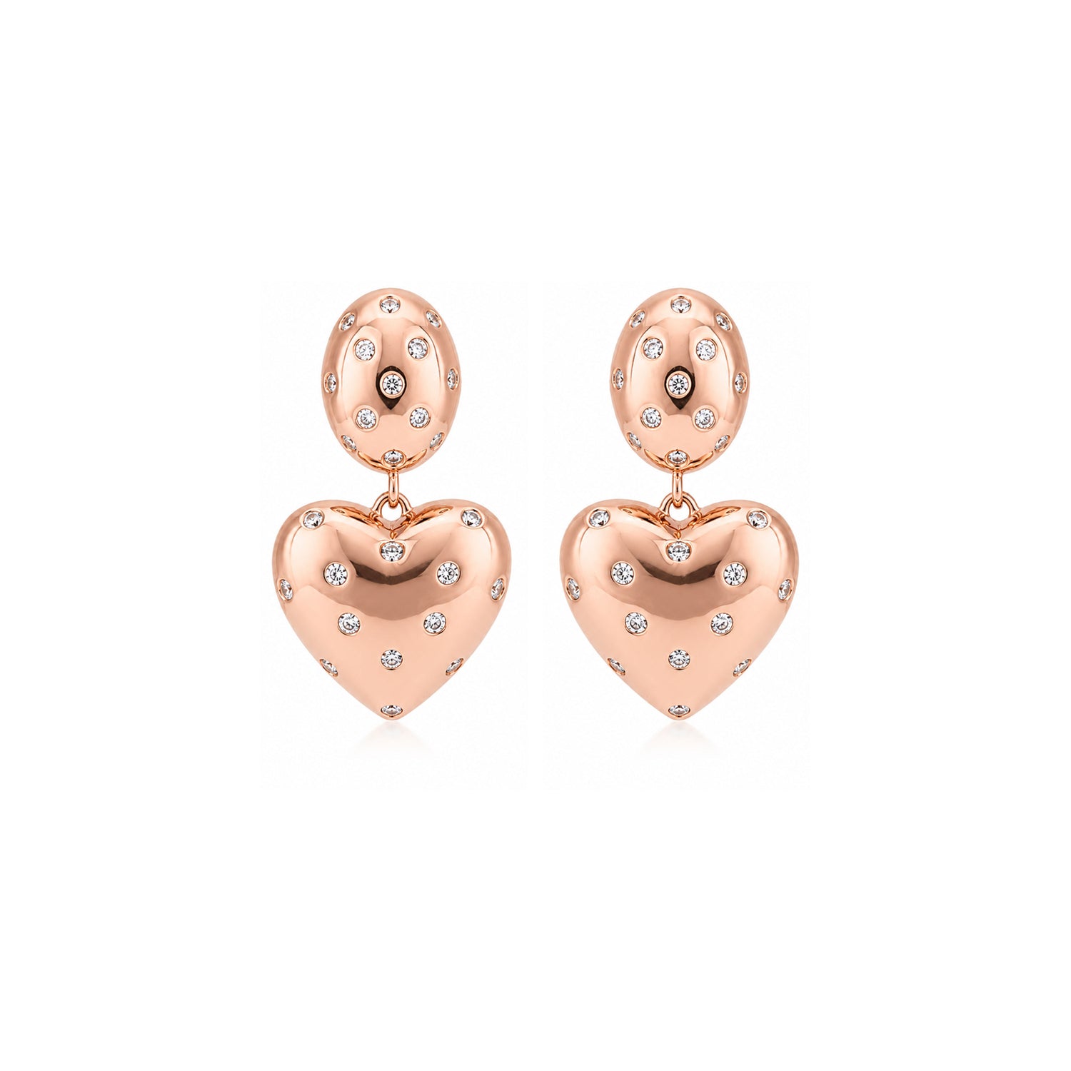 Rose Gold Crystal Starry Heart Silver Drop Earrings