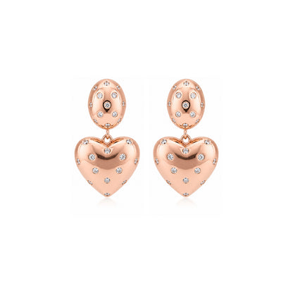 Rose Gold Crystal Starry Heart Silver Drop Earrings