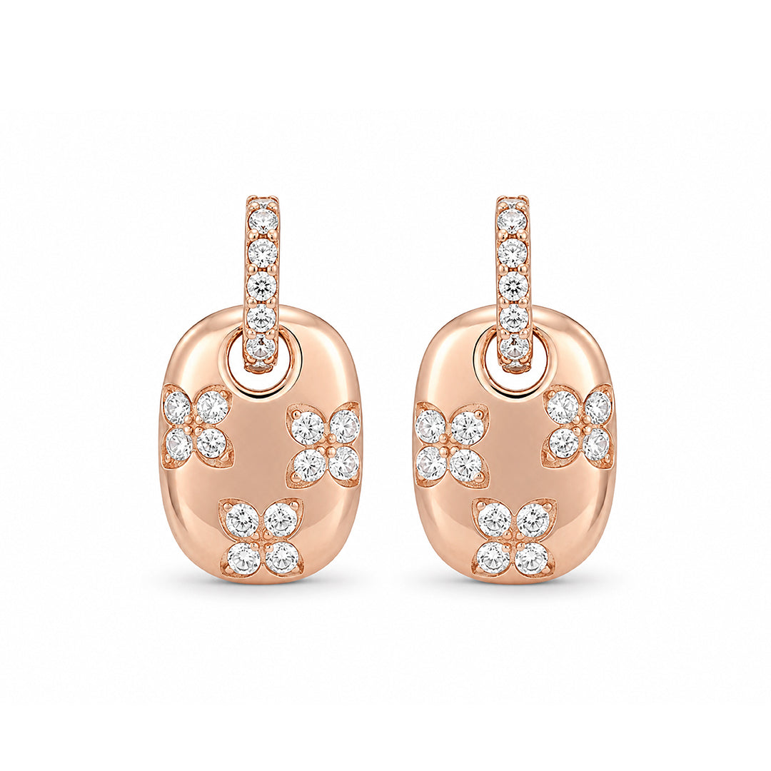 Rose Gold Floral Halo Silver Drop Earrings