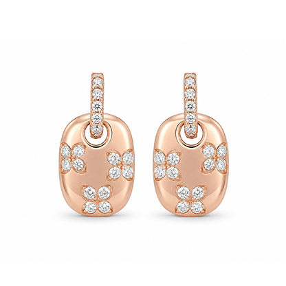 Rose Gold Floral Halo Silver Drop Earrings
