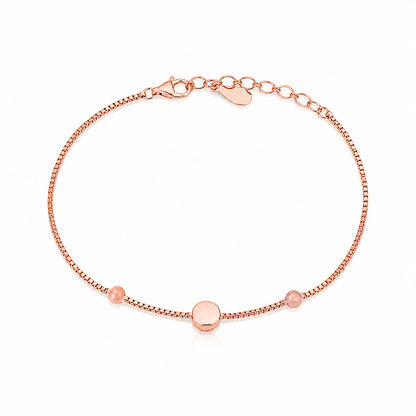 Rose Gold Minimalist Disc Bead 925 Sterling Silver Bracelet