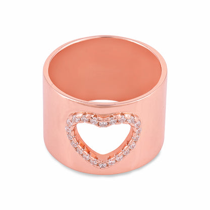 Rose Gold Open Heart Sterling Silver Wide Band Ring