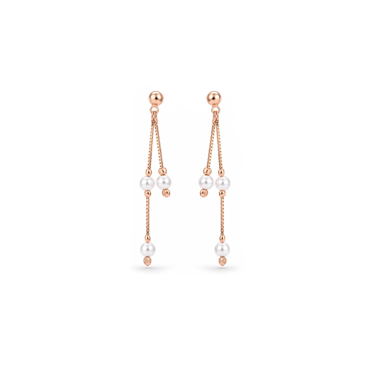 Rose Gold Pearl Chain Sterling Silver Earring