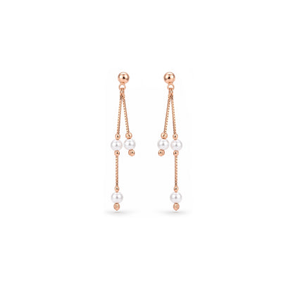 Rose Gold Pearl Chain Sterling Silver Earring