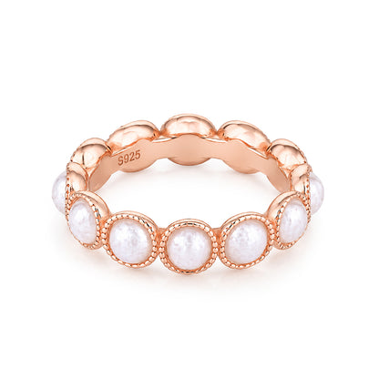 Rose Gold Pearl Eternity Sterling Silver Ring