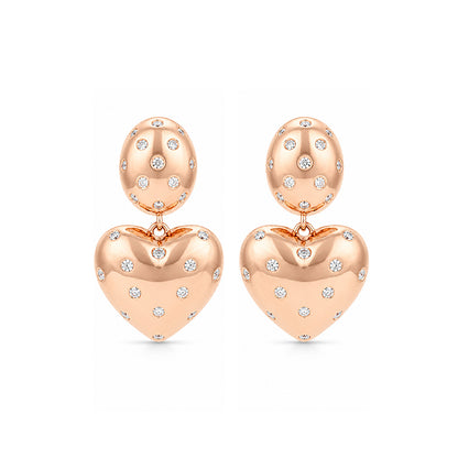 Rose Gold Polka Dot Bright Heart Earrings