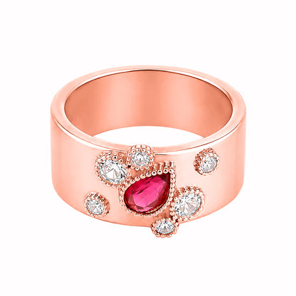 Rose Gold Ruby Pear Sterling Silver Band Ring