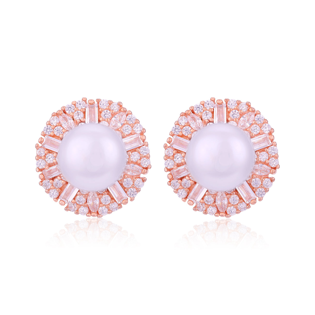 Rose Gold 925 Sterling Silver White Pearl Stud for Women