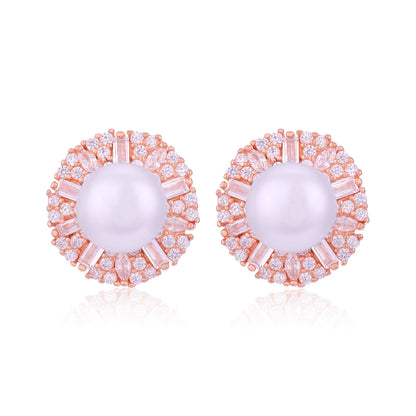 Rose Gold 925 Sterling Silver White Pearl Stud for Women