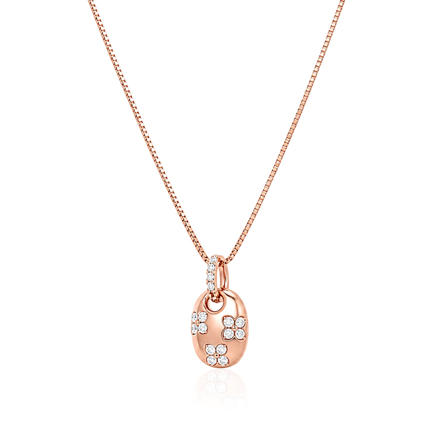 Rose Gold Blossom Oval 925 Sterling Silver Chain Pendant