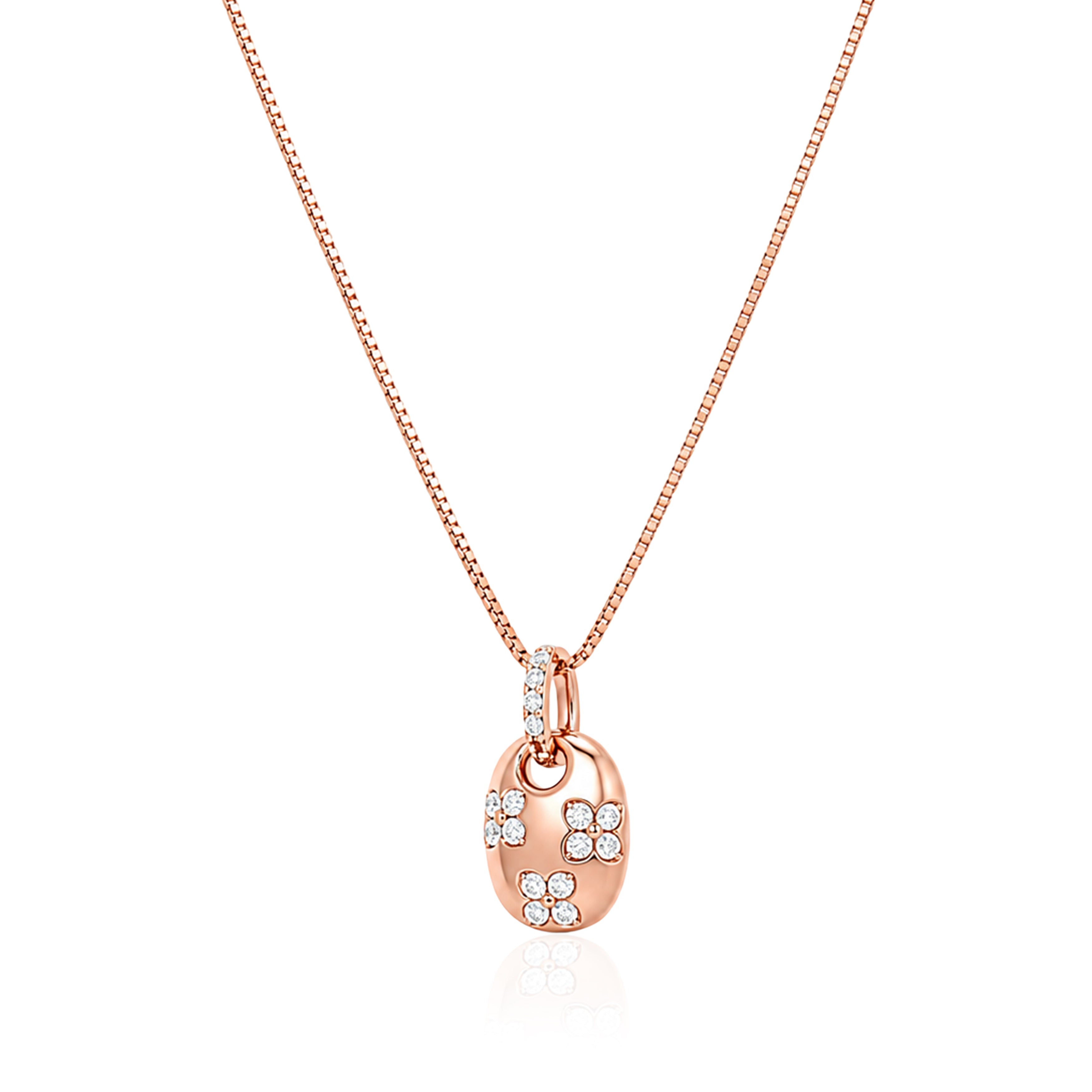Rose Gold Blossom Oval 925 Sterling Silver Chain Pendant