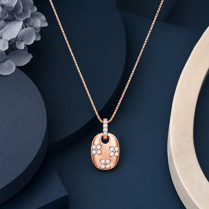 Rose Gold Blossom Oval 925 Sterling Silver Chain Pendant