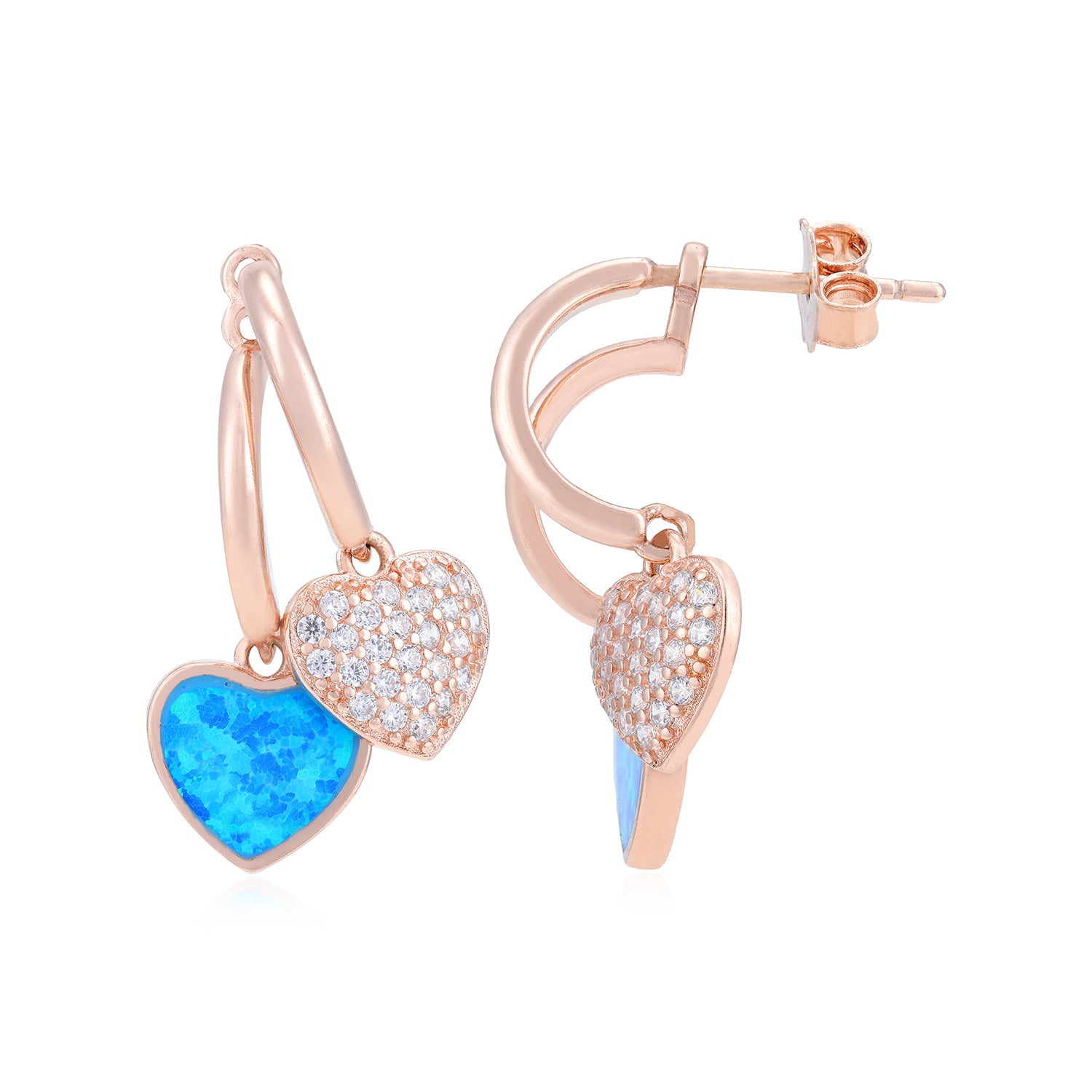 Rose Gold Plated Blue Enamel Crystallised Hearts Studs