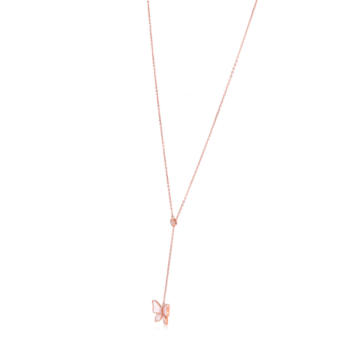 Rose Gold Butterfly Lariat Silver Pendant