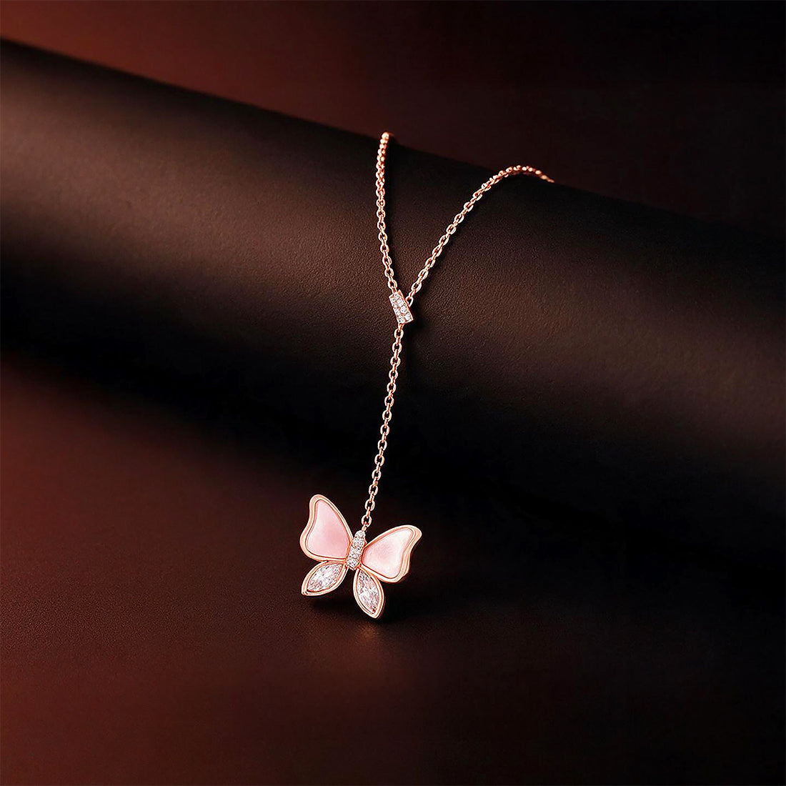 Rose Gold Butterfly Lariat Silver Pendant