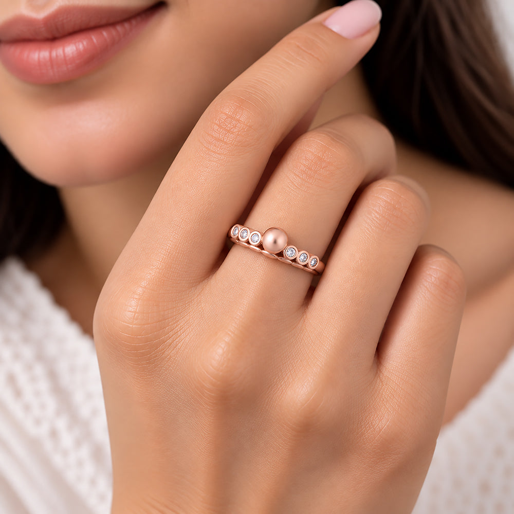 Rose Gold CZ Statement 925 Sterling Silver Dome Ring for Women