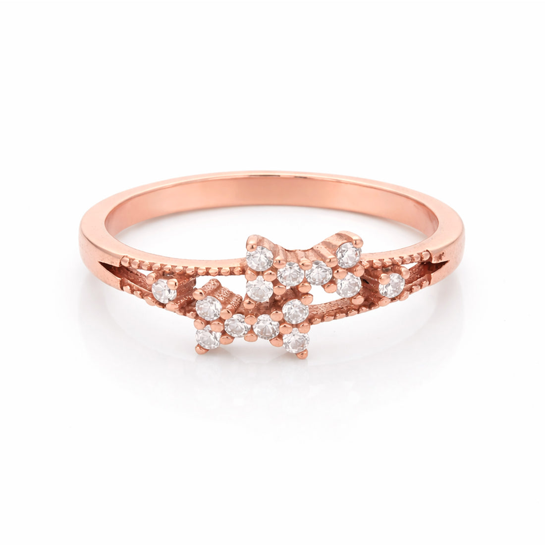 Rose Gold CZ Statement 925 Sterling Silver Two Layer Ring for Women