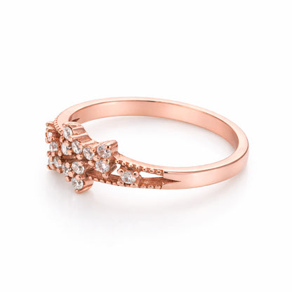 Rose Gold CZ Statement 925 Sterling Silver Two Layer Ring for Women