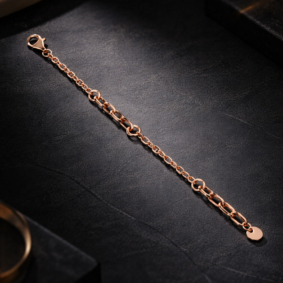 Rose Gold Chain Link 925 Sterling Silver Bracelet 