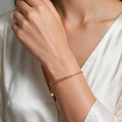 Rose Gold Chain Link 925 Sterling Silver Bracelet for Women
