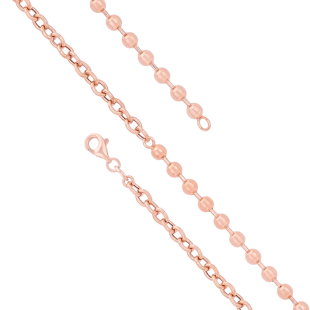 Rose Gold Chain and Bead Link 925 Sterling Silver Bracelet for Women 