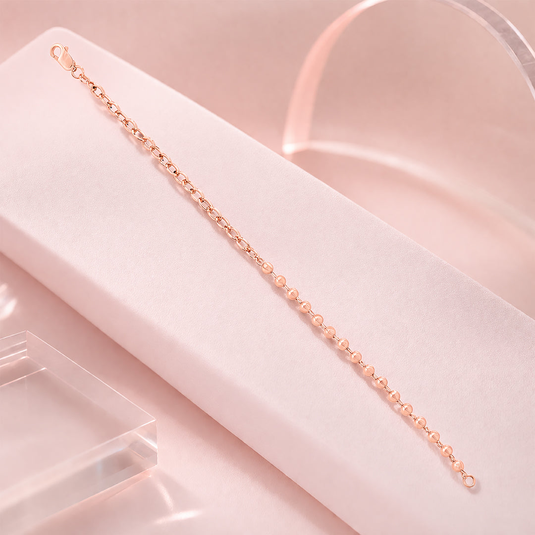 Rose Gold Chain and Bead Link 925 Sterling Silver Bracelet for Women 