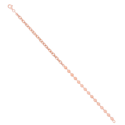 Rose Gold Chain and Bead Link 925 Sterling Silver Bracelet for Women 