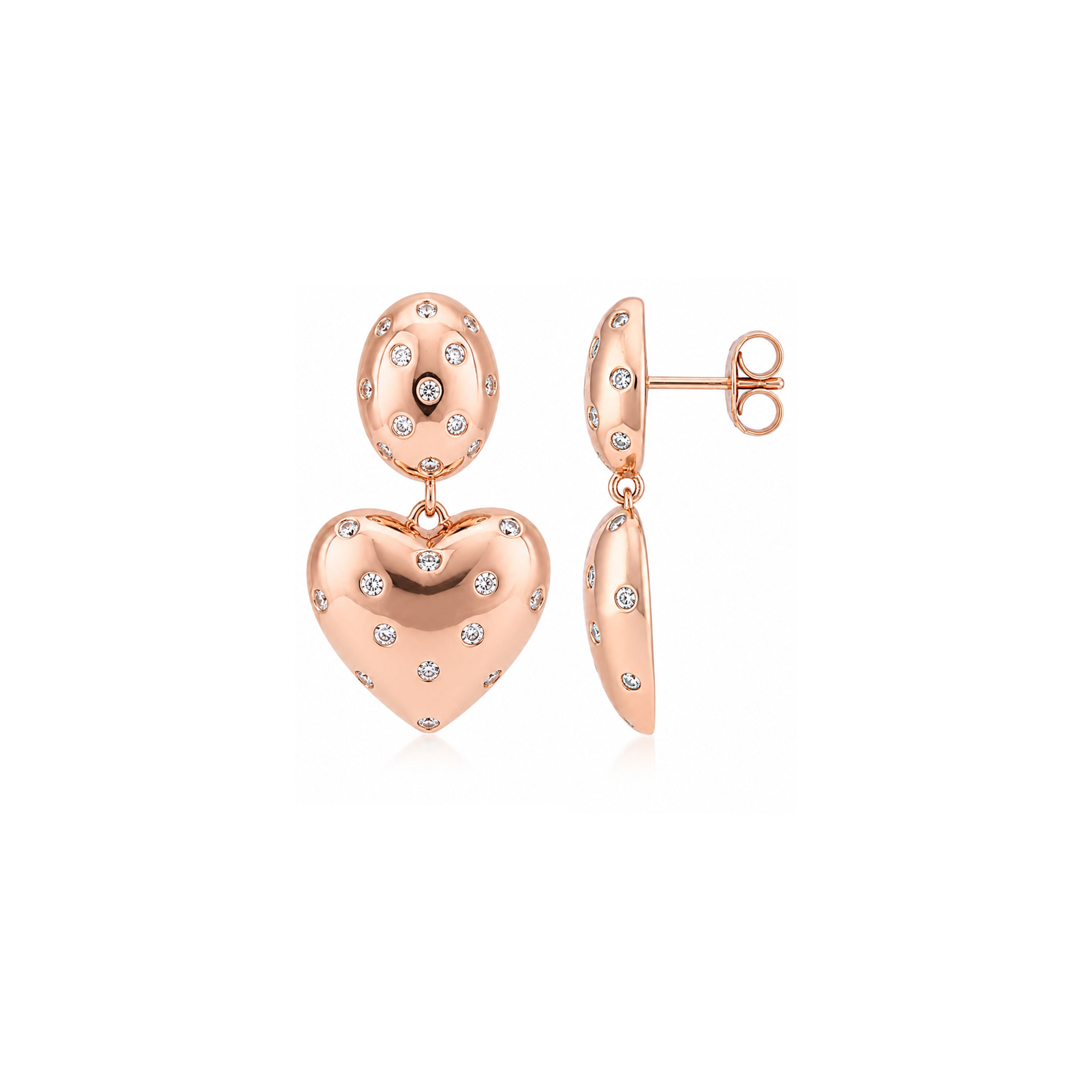 Rose Gold Crystal Starry Heart Silver Drop Earrings
