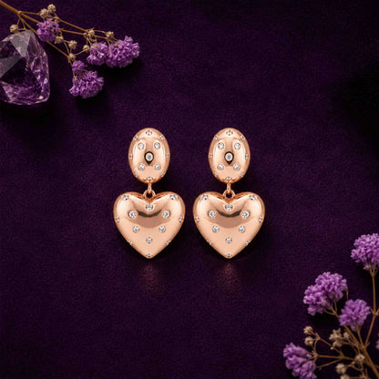 Rose Gold Crystal Starry Heart Silver Drop Earrings