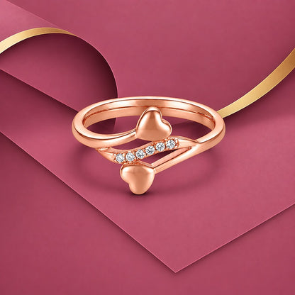 Rose Gold Double Heart Bypass Silver Ring